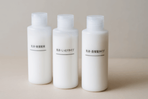 三本の乳液が並んでいる