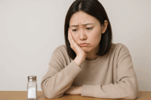 塩分を気にする女性の表情