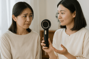 不安そうに話す女性たち