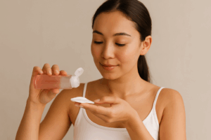 化粧水をコットンに染み込ませている女性