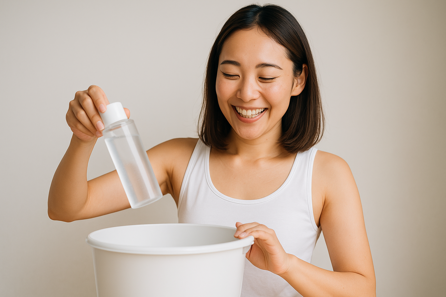 化粧水をゴミ箱に入れている人